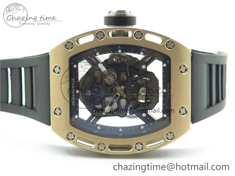 RM052 Skull RG Real Tourbillon JBF 1:1 Best Edition Black Skull Dial on Black Rubber Strap