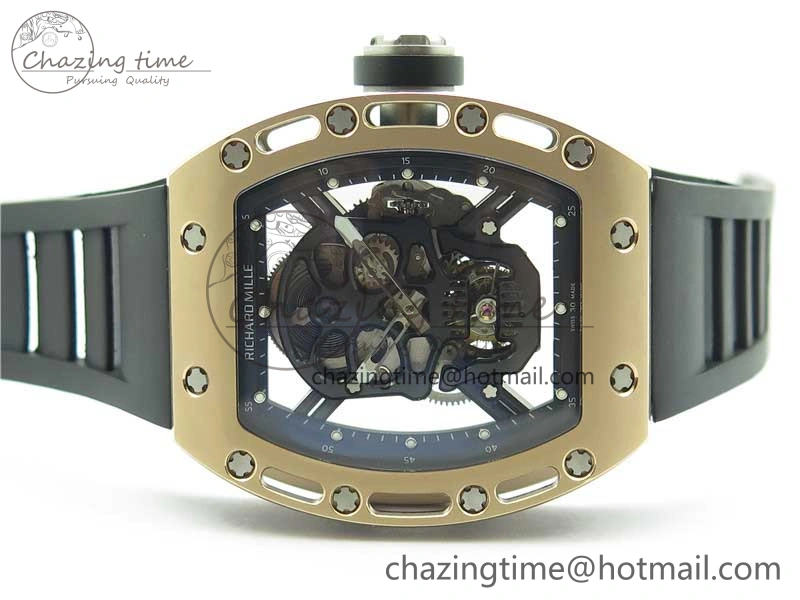 RM052 Skull RG Real Tourbillon JBF 1:1 Best Edition Black Skull Dial on Black Rubber Strap