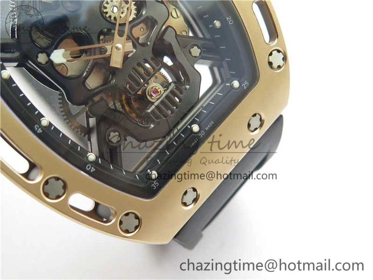 RM052 Skull RG Real Tourbillon JBF 1:1 Best Edition Black Skull Dial on Black Rubber Strap