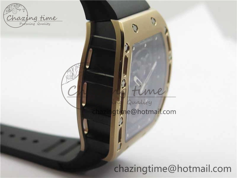 RM052 Skull RG Real Tourbillon JBF 1:1 Best Edition Black Skull Dial on Black Rubber Strap
