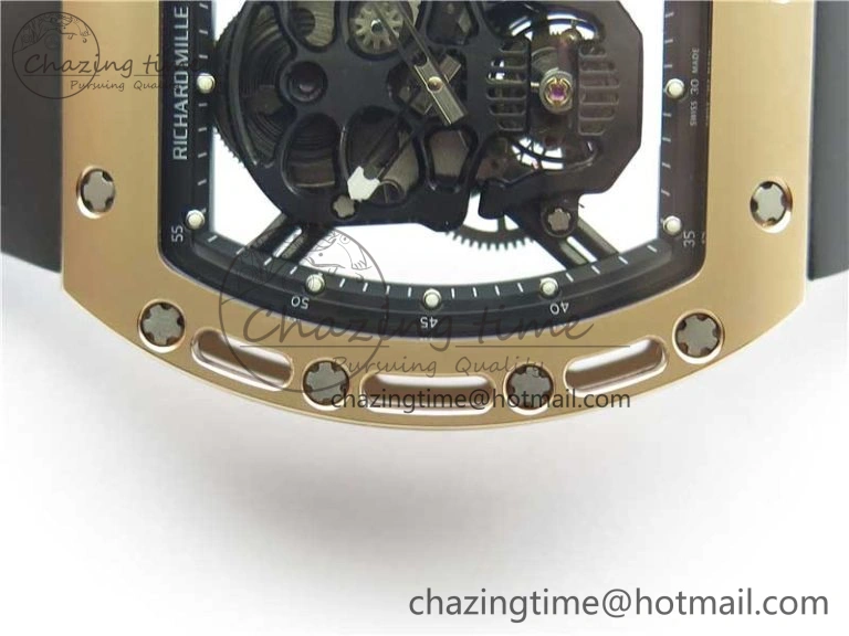 RM052 Skull RG Real Tourbillon JBF 1:1 Best Edition Black Skull Dial on Black Rubber Strap