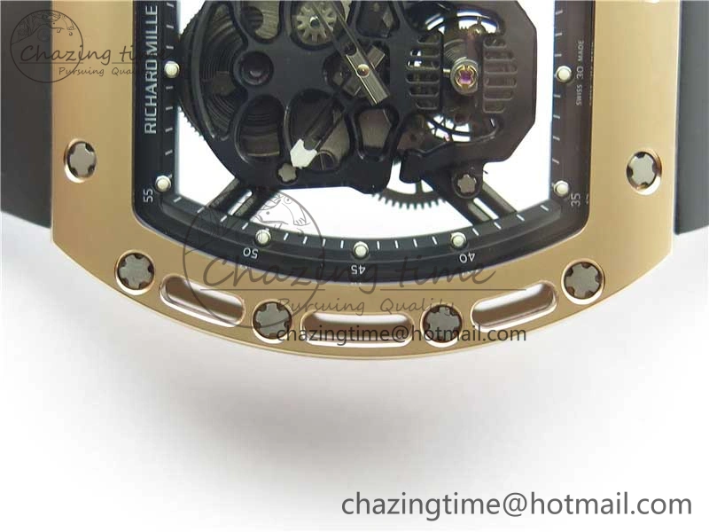 RM052 Skull RG Real Tourbillon JBF 1:1 Best Edition Black Skull Dial on Black Rubber Strap