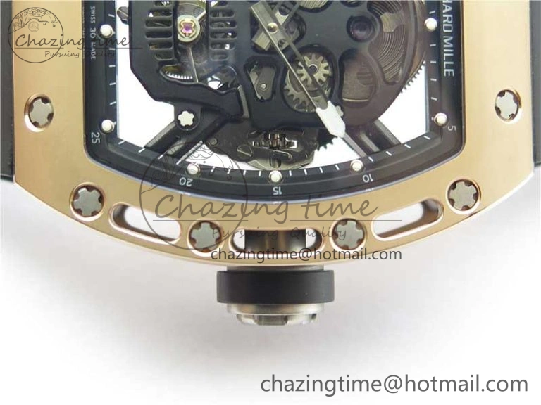 RM052 Skull RG Real Tourbillon JBF 1:1 Best Edition Black Skull Dial on Black Rubber Strap