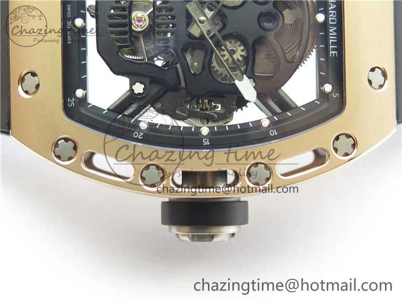 RM052 Skull RG Real Tourbillon JBF 1:1 Best Edition Black Skull Dial on Black Rubber Strap