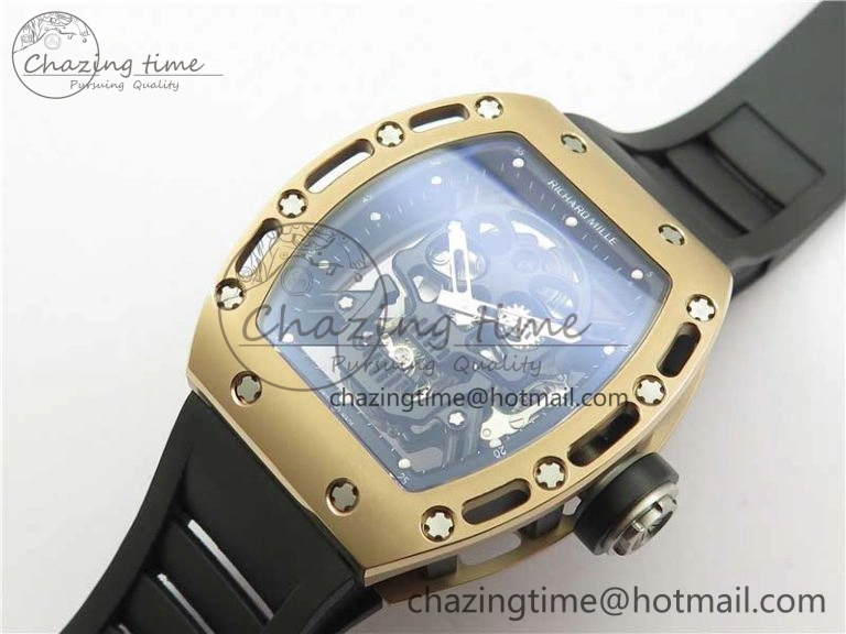 RM052 Skull RG Real Tourbillon JBF 1:1 Best Edition Black Skull Dial on Black Rubber Strap