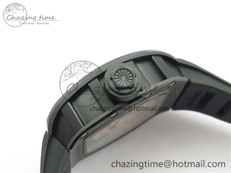 RM052 Skull Sandblasted Black Ceramic Real Tourbillon JBF 1:1 Best Edition RG Skull Dial on Black Rubber Strap