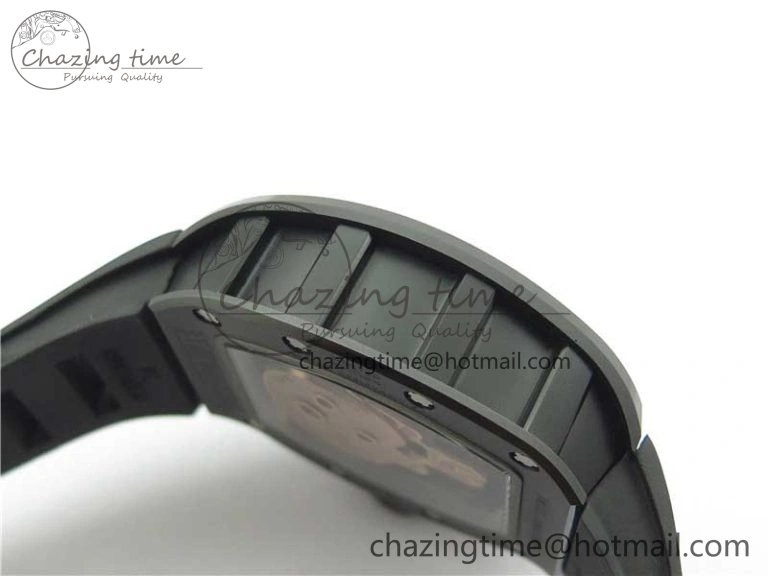 RM052 Skull Sandblasted Black Ceramic Real Tourbillon JBF 1:1 Best Edition RG Skull Dial on Black Rubber Strap