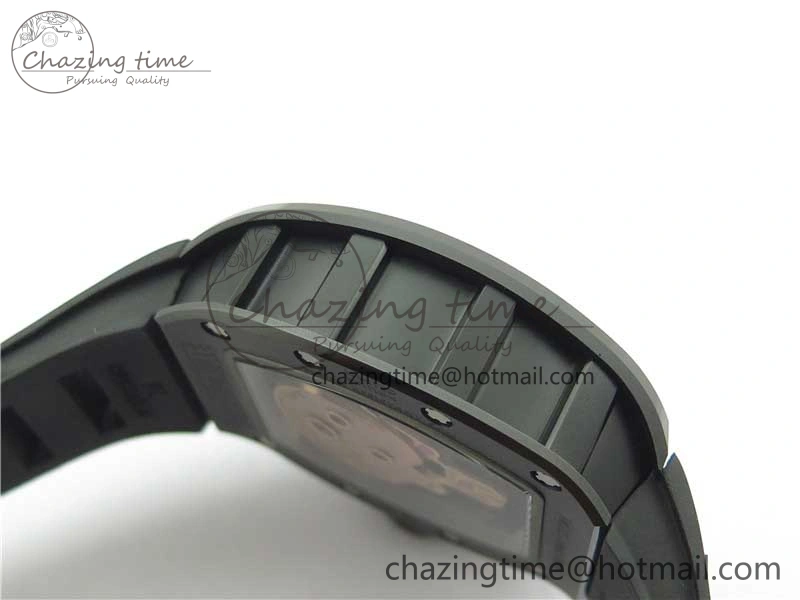 RM052 Skull Sandblasted Black Ceramic Real Tourbillon JBF 1:1 Best Edition RG Skull Dial on Black Rubber Strap