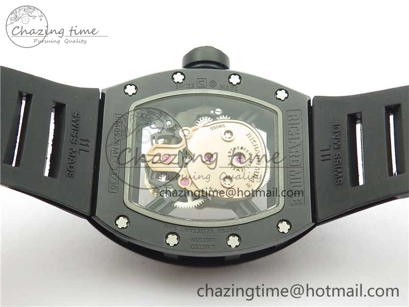 RM052 Skull Sandblasted Black Ceramic Real Tourbillon JBF 1:1 Best Edition RG Skull Dial on Black Rubber Strap