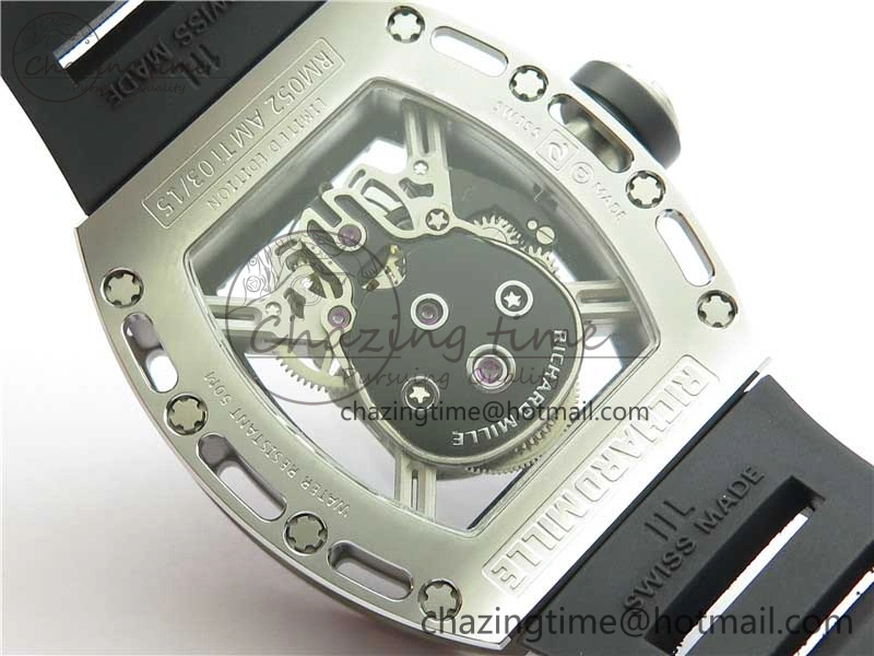 RM052 Skull Titanium Real Tourbillon JBF 1:1 Best Edition Skull Dial on Black Rubber Strap