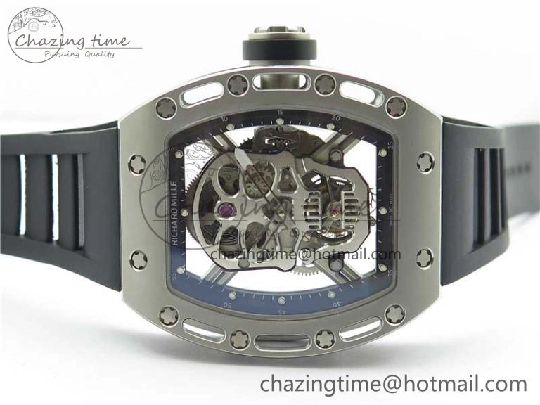 RM052 Skull Titanium Real Tourbillon JBF 1:1 Best Edition Skull Dial on Black Rubber Strap