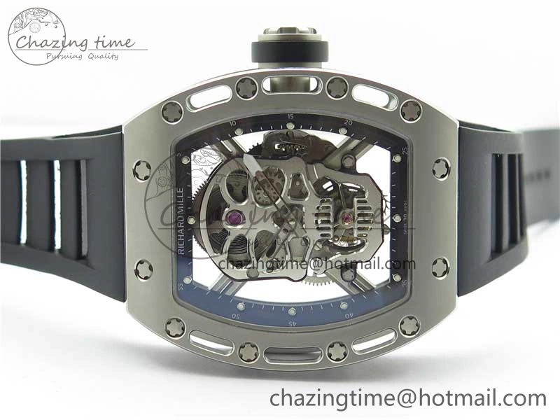 RM052 Skull Titanium Real Tourbillon JBF 1:1 Best Edition Skull Dial on Black Rubber Strap