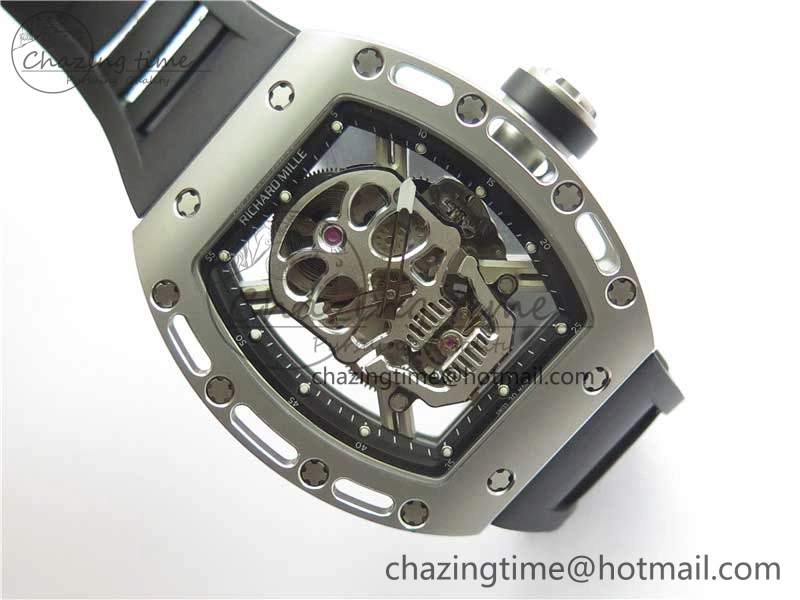 RM052 Skull Titanium Real Tourbillon JBF 1:1 Best Edition Skull Dial on Black Rubber Strap