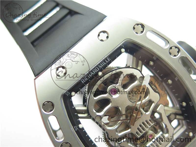 RM052 Skull Titanium Real Tourbillon JBF 1:1 Best Edition Skull Dial on Black Rubber Strap