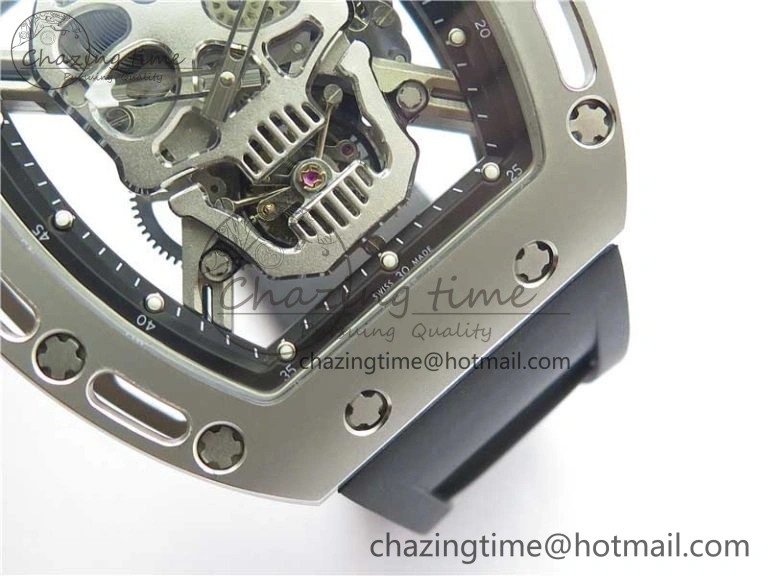 RM052 Skull Titanium Real Tourbillon JBF 1:1 Best Edition Skull Dial on Black Rubber Strap