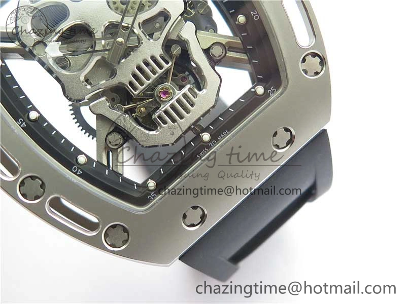 RM052 Skull Titanium Real Tourbillon JBF 1:1 Best Edition Skull Dial on Black Rubber Strap