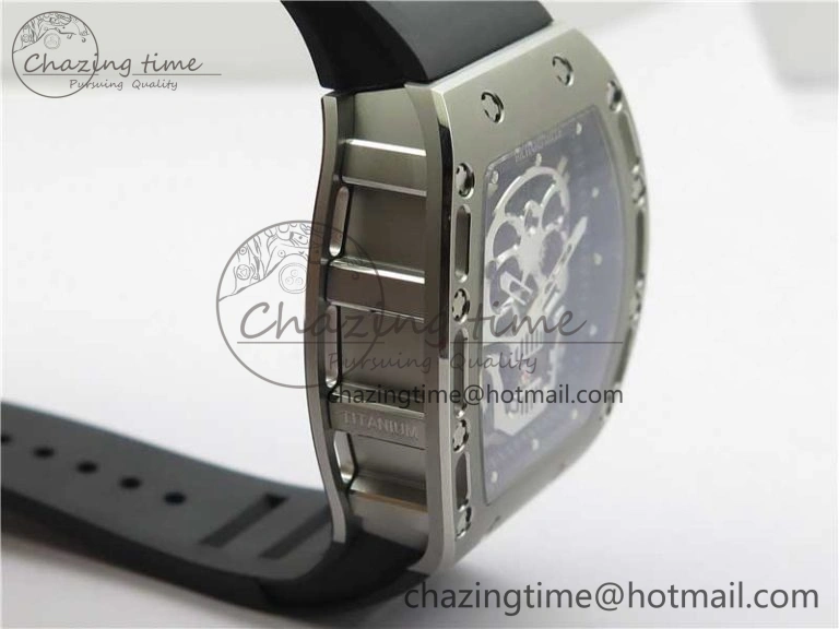 RM052 Skull Titanium Real Tourbillon JBF 1:1 Best Edition Skull Dial on Black Rubber Strap