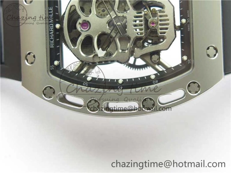 RM052 Skull Titanium Real Tourbillon JBF 1:1 Best Edition Skull Dial on Black Rubber Strap