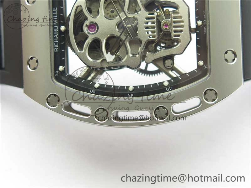 RM052 Skull Titanium Real Tourbillon JBF 1:1 Best Edition Skull Dial on Black Rubber Strap