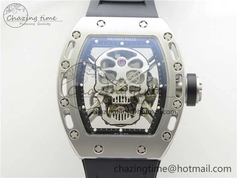 RM052 Skull Titanium Real Tourbillon JBF 1:1 Best Edition Skull Dial on Black Rubber Strap