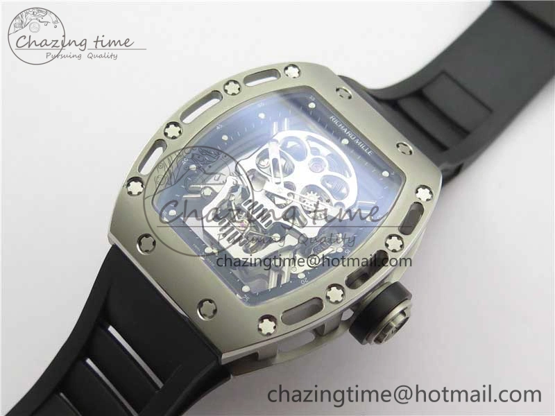RM052 Skull Titanium Real Tourbillon JBF 1:1 Best Edition Skull Dial on Black Rubber Strap