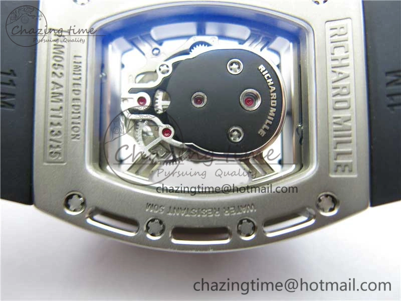 RM052 Skull Titanium ZF 1:1 Best Edition Skeleton Dial on Black Rubber Strap NH05A