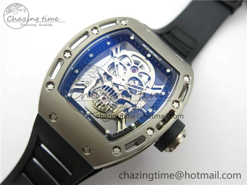 RM052 Skull Titanium ZF 1:1 Best Edition Skeleton Dial on Black Rubber Strap NH05A