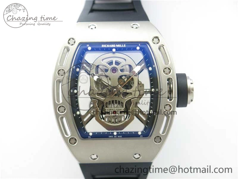 RM052 Skull Titanium ZF 1:1 Best Edition Skeleton Dial on Black Rubber Strap NH05A