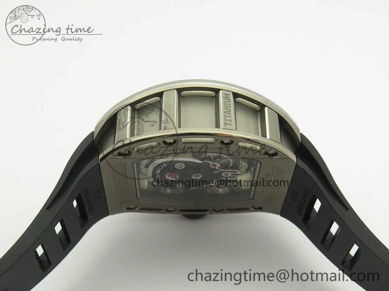 RM052 Titanium Real Tourbillon EURF Best Edition Skeleton Skull Dial on Black Rubber Strap