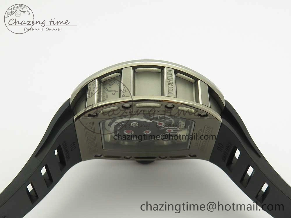 RM052 Titanium Real Tourbillon EURF Best Edition Skeleton Skull Dial on Black Rubber Strap
