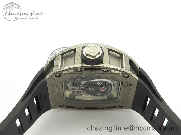 RM052 Titanium Real Tourbillon EURF Best Edition Skeleton Skull Dial on Black Rubber Strap