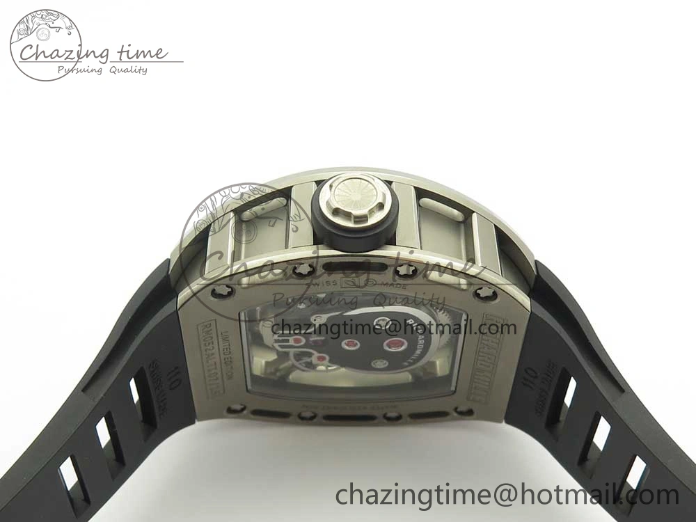 RM052 Titanium Real Tourbillon EURF Best Edition Skeleton Skull Dial on Black Rubber Strap