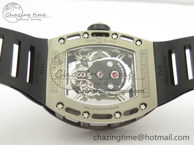 RM052 Titanium Real Tourbillon EURF Best Edition Skeleton Skull Dial on Black Rubber Strap