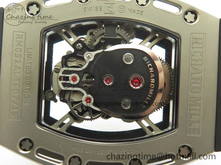 RM052 Titanium Real Tourbillon EURF Best Edition Skeleton Skull Dial on Black Rubber Strap