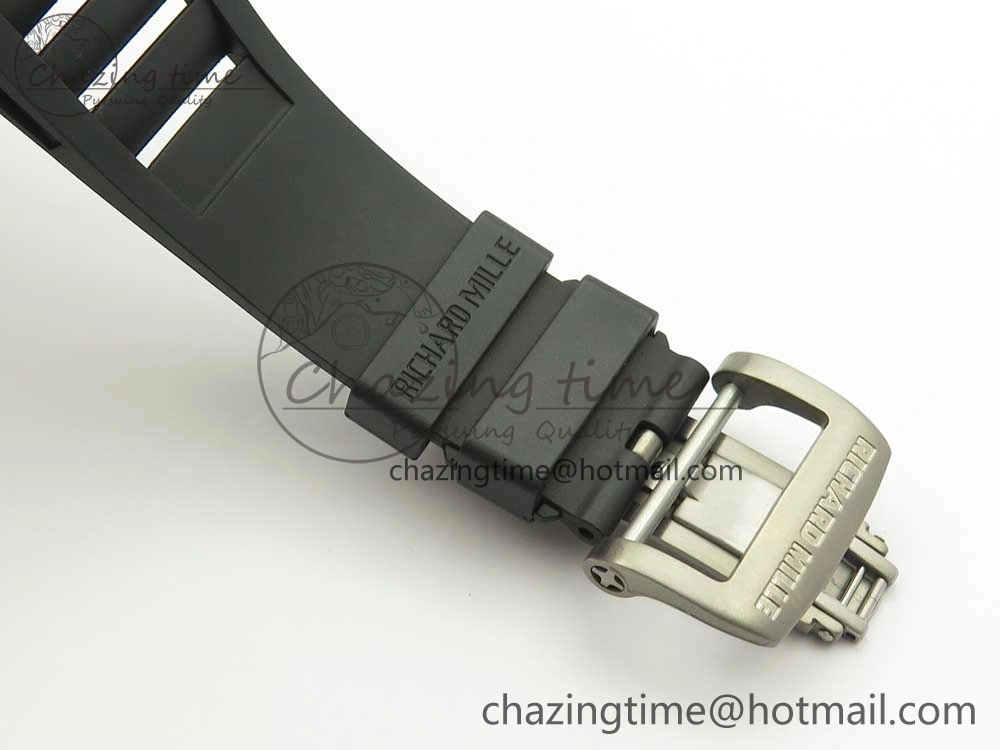 RM052 Titanium Real Tourbillon EURF Best Edition Skeleton Skull Dial on Black Rubber Strap
