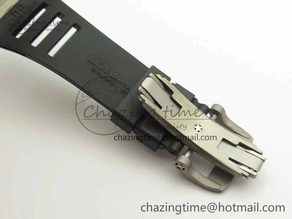 RM052 Titanium Real Tourbillon EURF Best Edition Skeleton Skull Dial on Black Rubber Strap