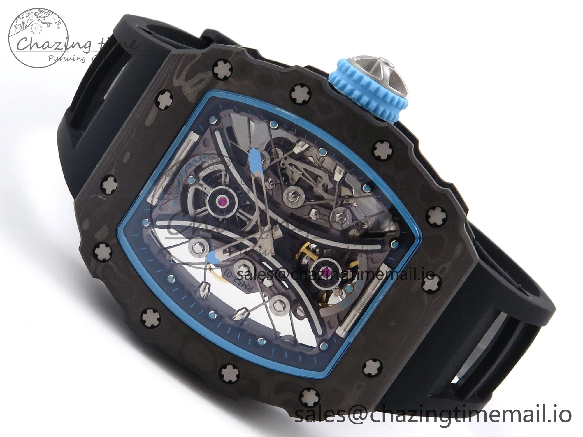 RM053-01 Real Forge Carbon JBF Best Edition Skeleton Dial on Black Rubber Strap Asian Movement
