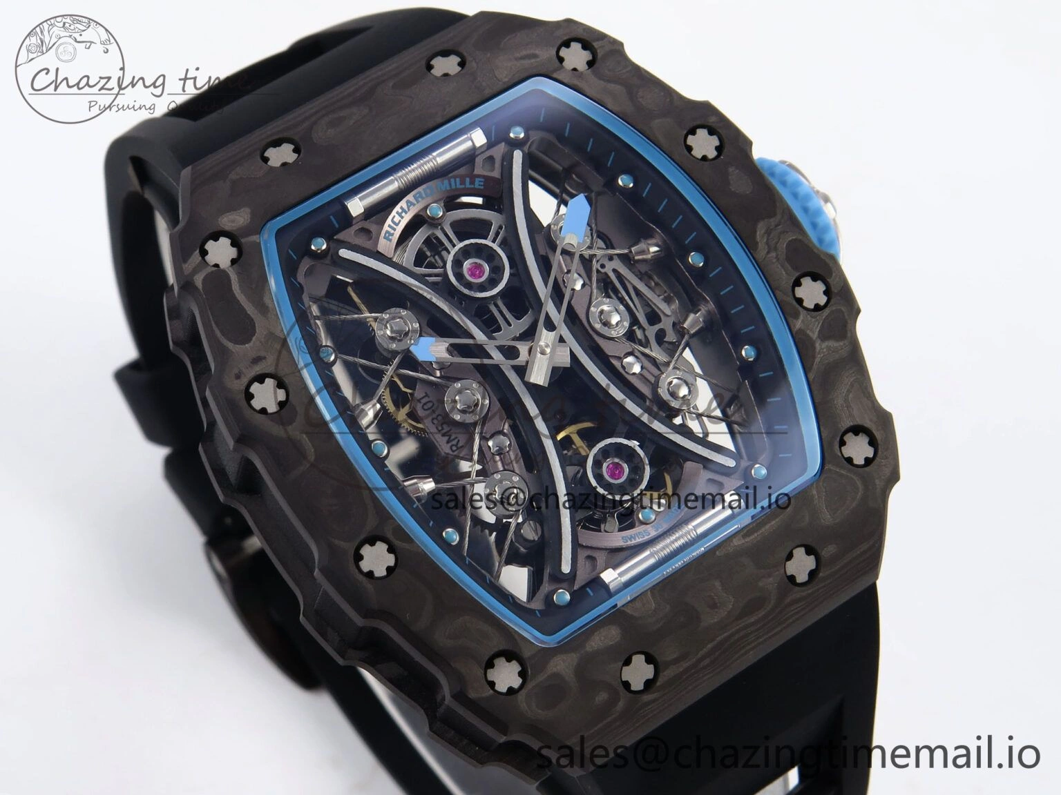 RM053-01 Real Forge Carbon JBF Best Edition Skeleton Dial on Black Rubber Strap Asian Movement