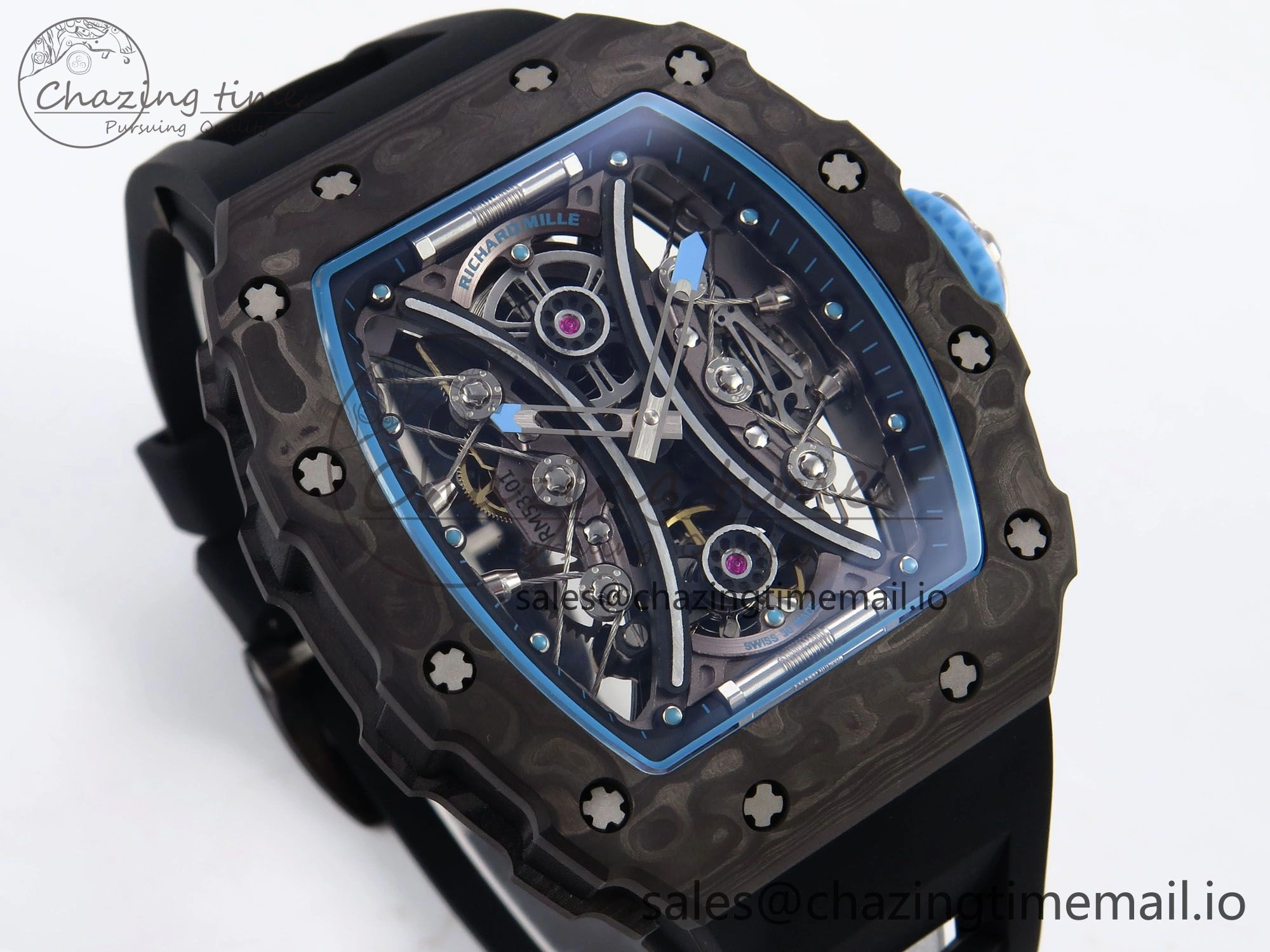 RM053-01 Real Forge Carbon JBF Best Edition Skeleton Dial on Black Rubber Strap Asian Movement