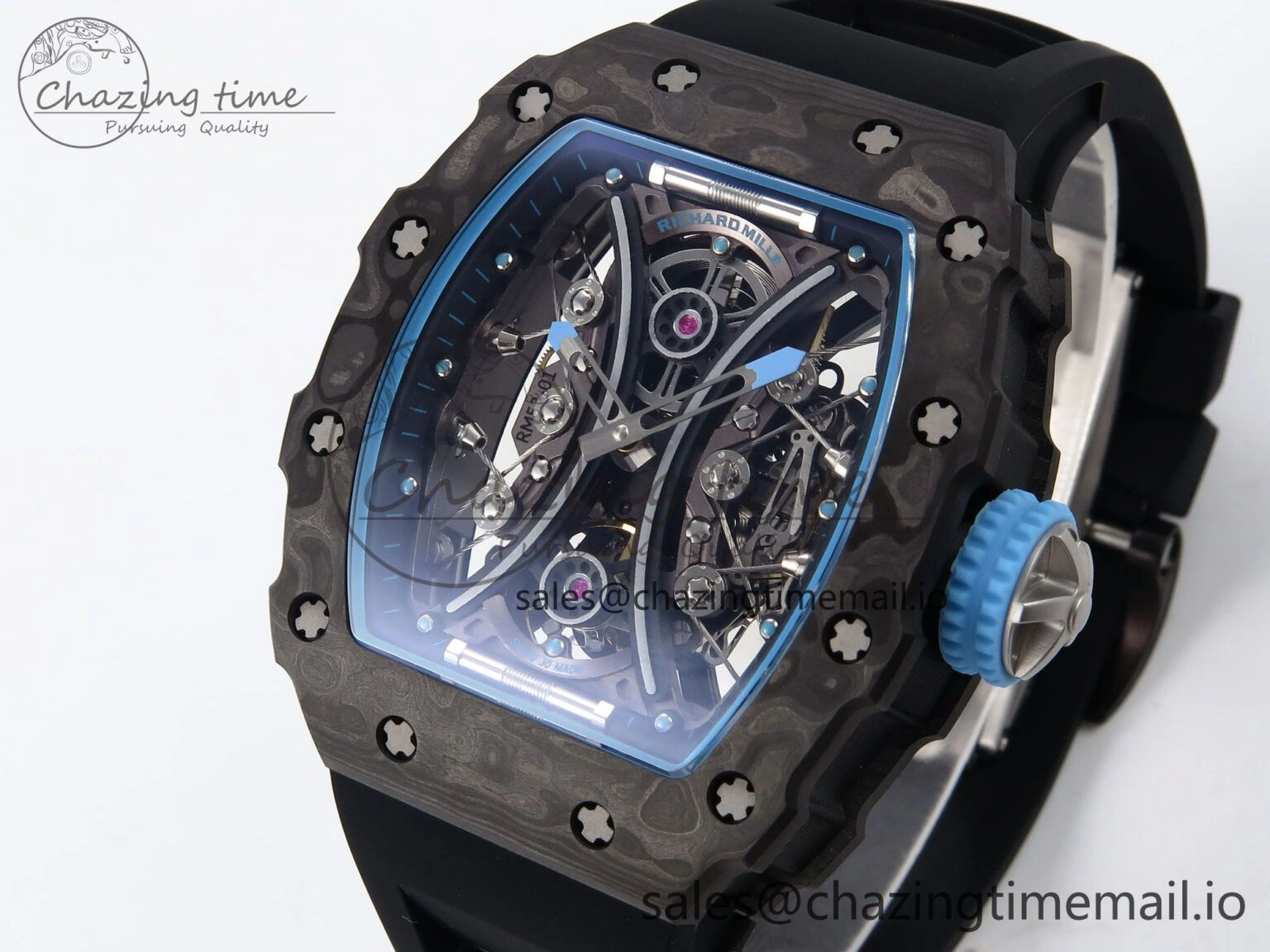 RM053-01 Real Forge Carbon JBF Best Edition Skeleton Dial on Black Rubber Strap Asian Movement