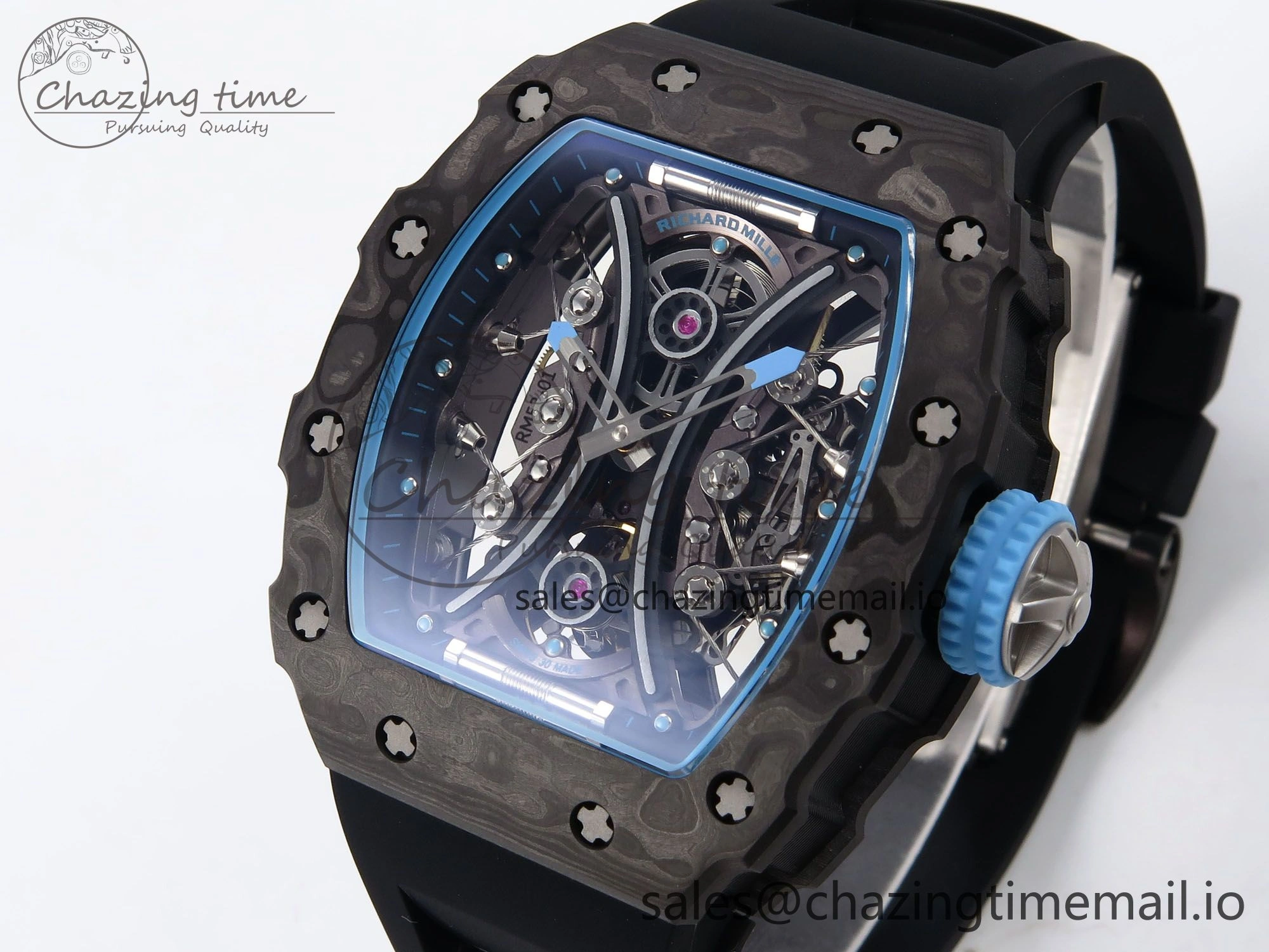 RM053-01 Real Forge Carbon JBF Best Edition Skeleton Dial on Black Rubber Strap Asian Movement