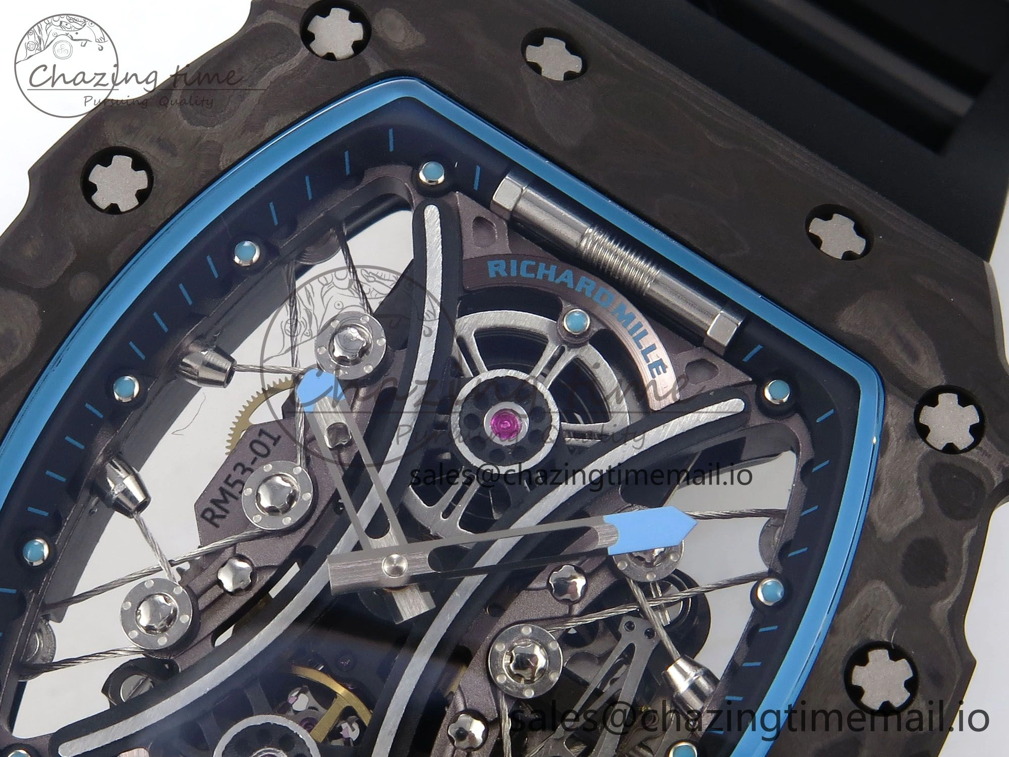 RM053-01 Real Forge Carbon JBF Best Edition Skeleton Dial on Black Rubber Strap Asian Movement