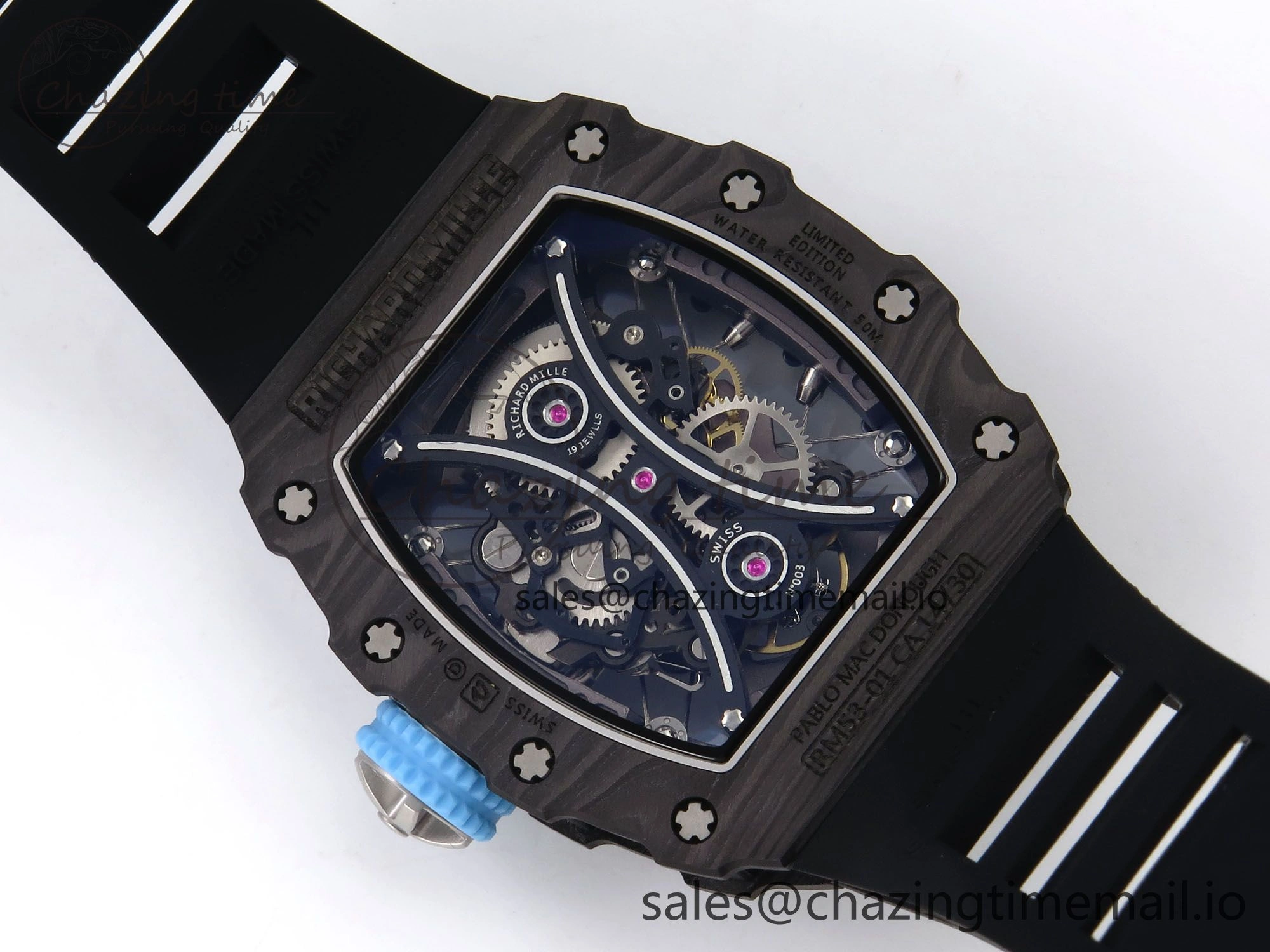 RM053-01 Real Forge Carbon JBF Best Edition Skeleton Dial on Black Rubber Strap Asian Movement