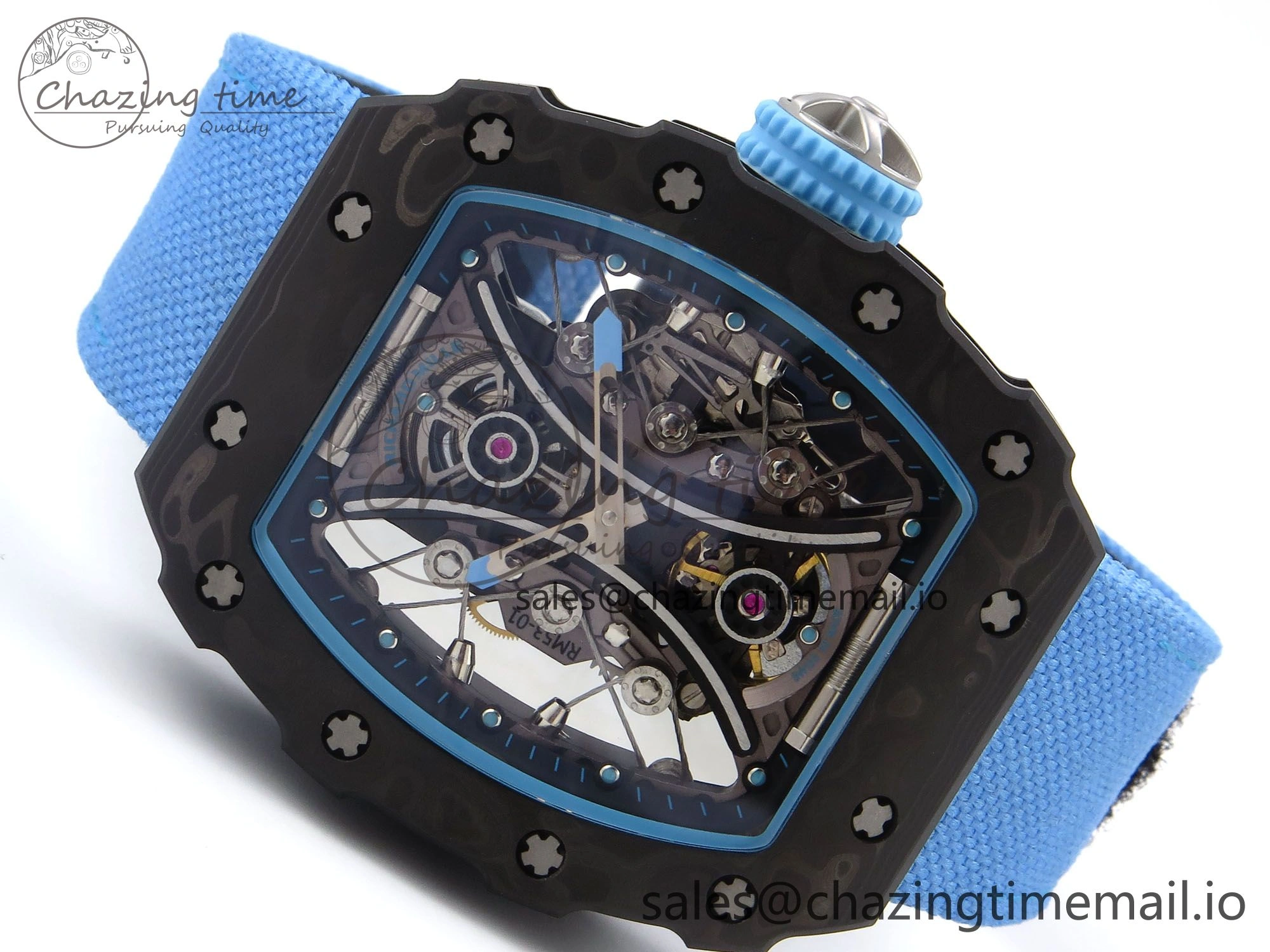 RM053-01 Real Forge Carbon JBF Best Edition Skeleton Dial on Blue Nylon Strap Asian Movement