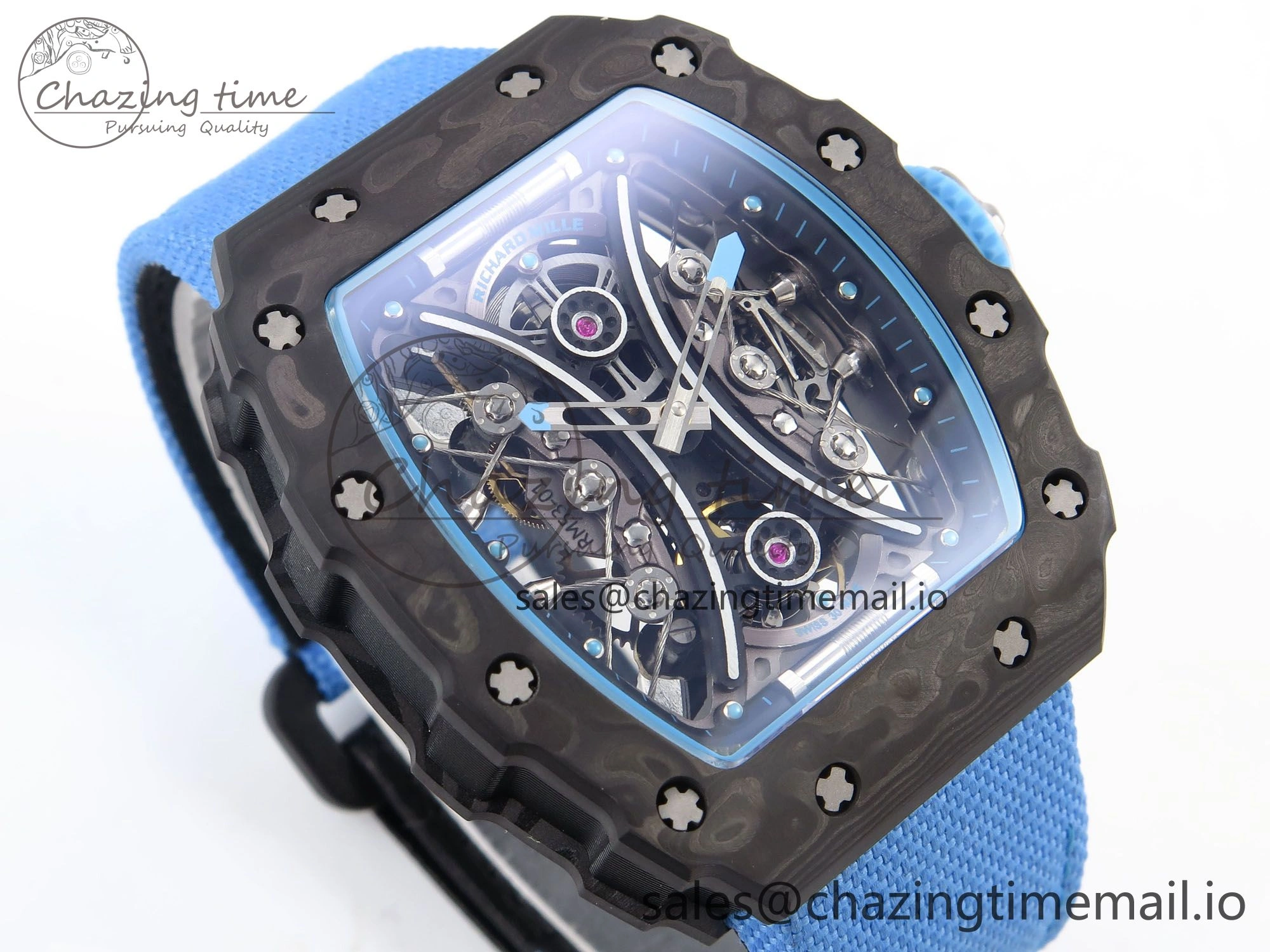 RM053-01 Real Forge Carbon JBF Best Edition Skeleton Dial on Blue Nylon Strap Asian Movement