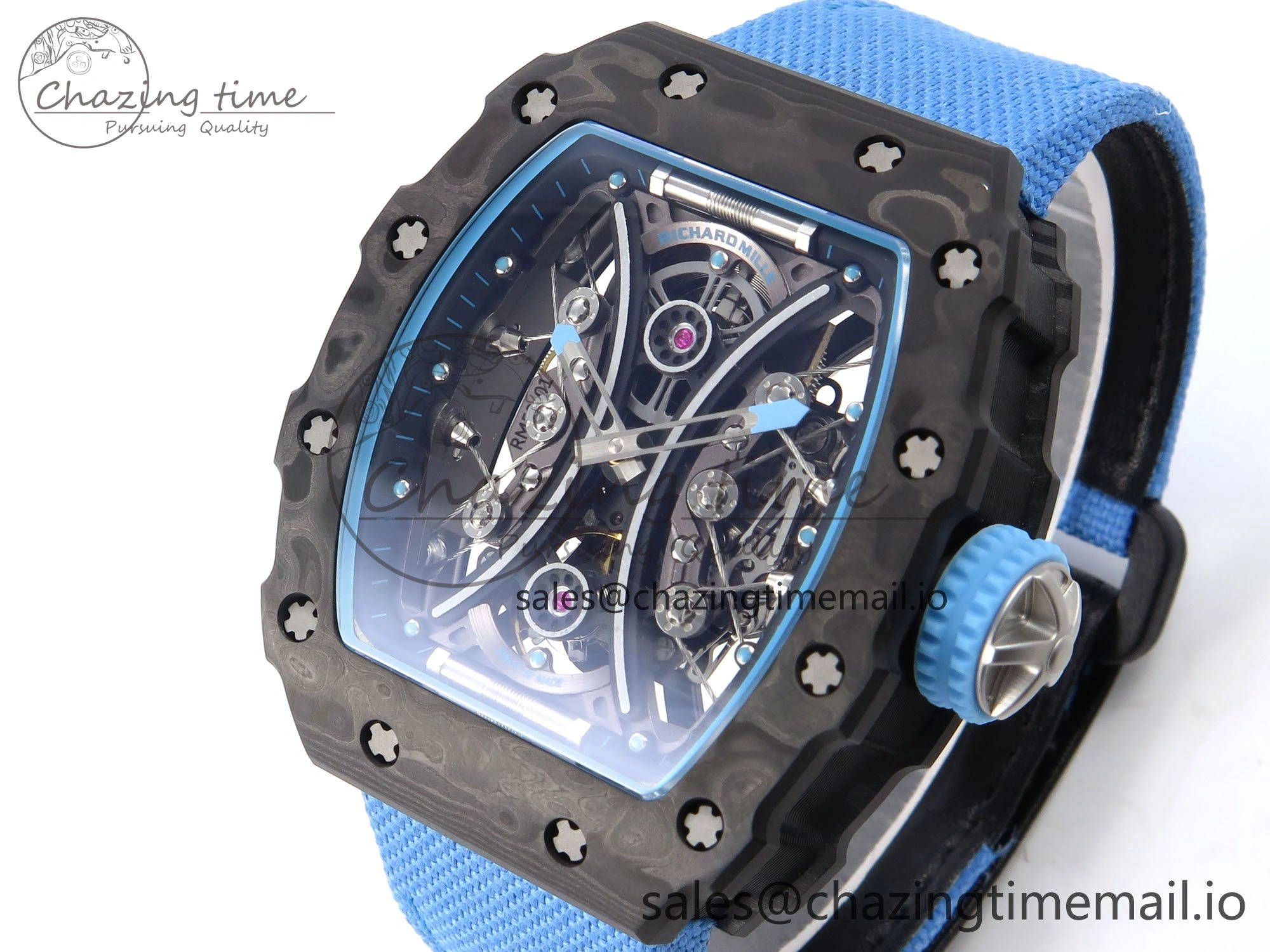 RM053-01 Real Forge Carbon JBF Best Edition Skeleton Dial on Blue Nylon Strap Asian Movement