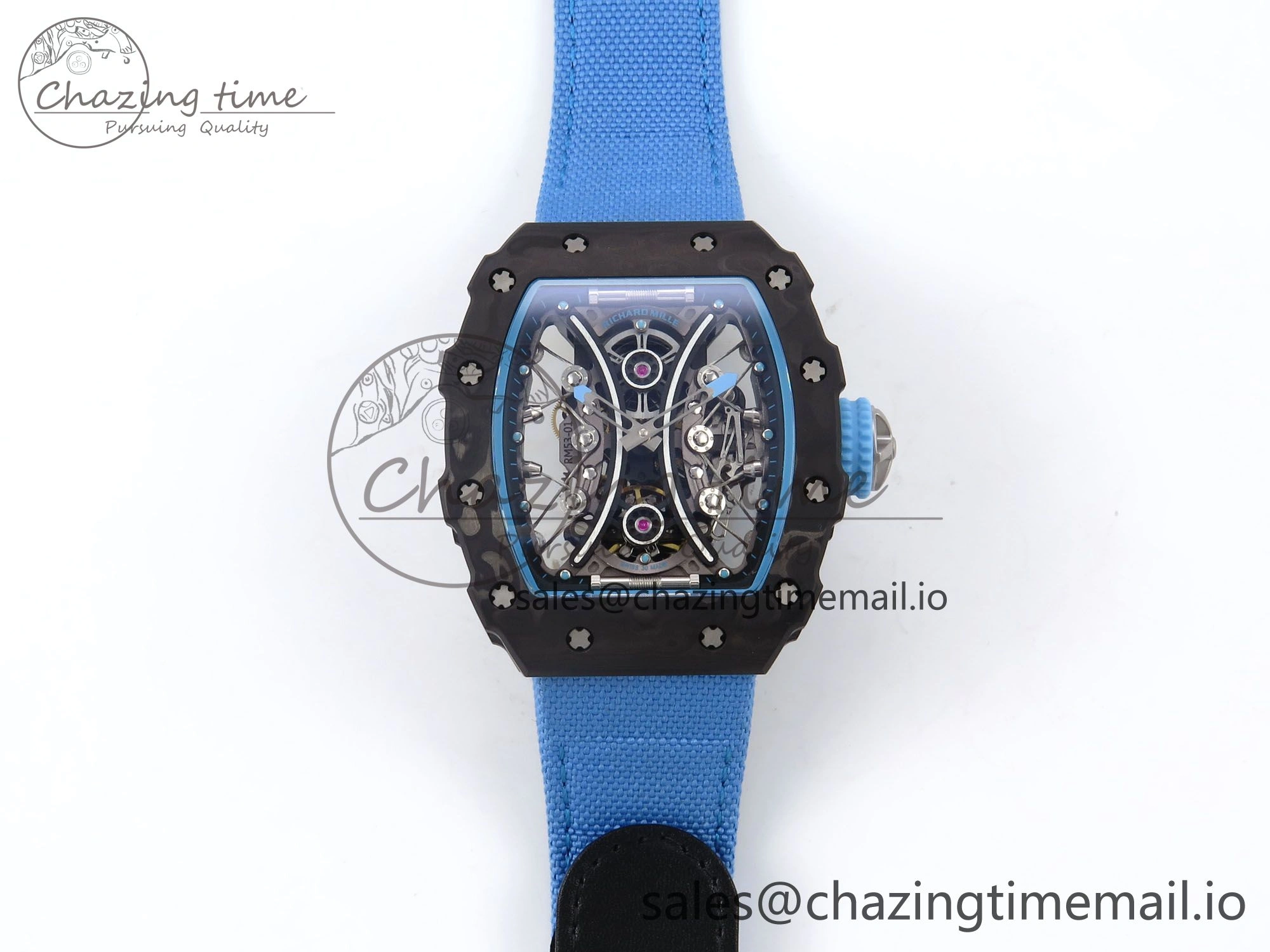 RM053-01 Real Forge Carbon JBF Best Edition Skeleton Dial on Blue Nylon Strap Asian Movement