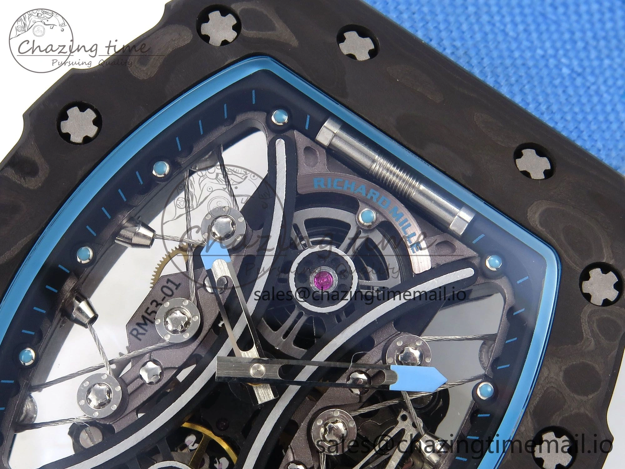 RM053-01 Real Forge Carbon JBF Best Edition Skeleton Dial on Blue Nylon Strap Asian Movement