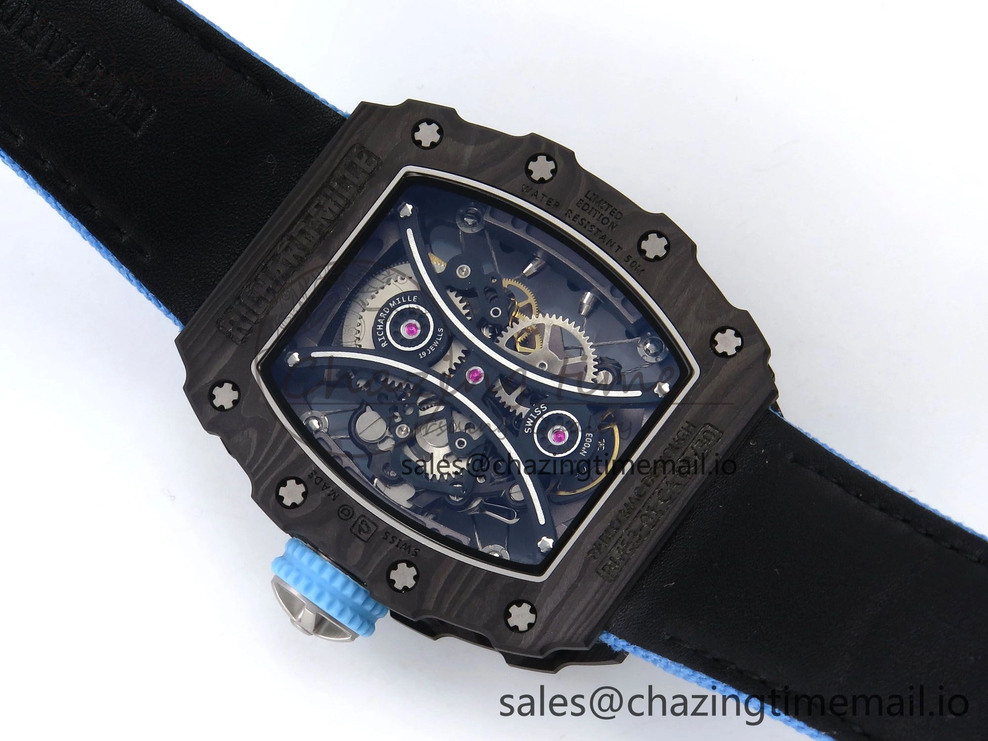 RM053-01 Real Forge Carbon JBF Best Edition Skeleton Dial on Blue Nylon Strap Asian Movement