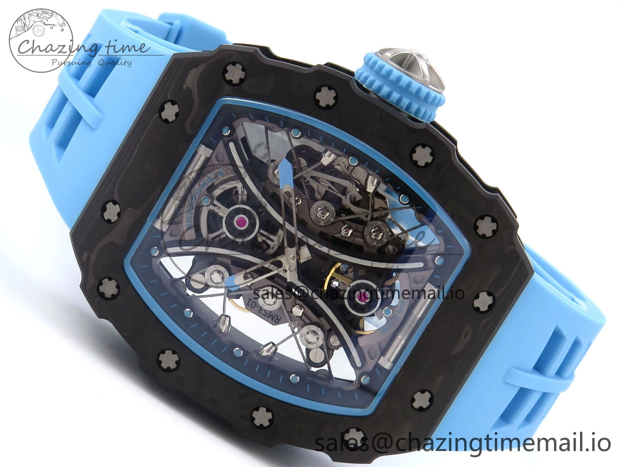 RM053-01 Real Forge Carbon JBF Best Edition Skeleton Dial on Blue Rubber Strap Asian Movement